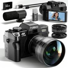 NBD Black Digital Camera 48MP 4K Video Camera 3.0 Inch Flip Screen Camcorder Vlogging Camera With Wide Angle Lens And 16X Digital Zoom Photography Camera (Black) - Black - View 1