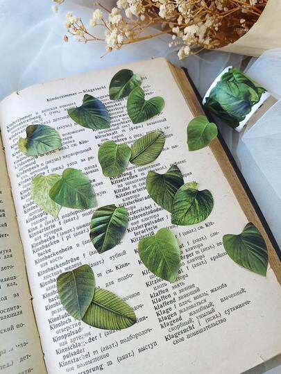 1 Roll 50 Sheets Natural Plant Leaf Stickers Decorative Washi Tape For Scrapbooking And Journaling