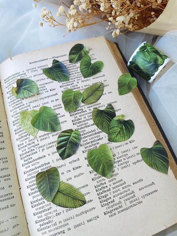 1 Roll 50 Sheets Natural Plant Leaf Stickers Decorative Washi Tape For Scrapbooking And Journaling
