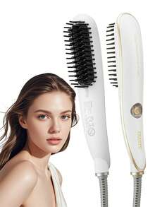 CRASTS Straightening Comb Hair Straightener Styling Brush For Home Use, Volumizing Hair Care, Inward Curl, Dry Hair - White - View 1
