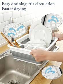 Rak Pengering Piring Lipat dengan Tempat Peralatan Makan, Pengering Piring Lipat, Cocok untuk Dapur RV, Set Pengering Dapur Lipat Kompak Plastik Putih, Tahan Lama dan Hemat Ruang, Cocok untuk Dapur Kecil - Grey - View 5