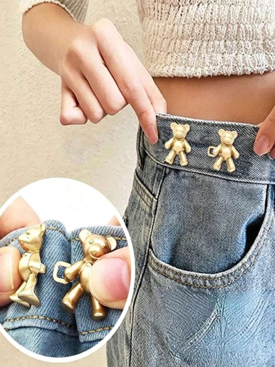2/4/6 buah Kancing Jeans Denim Tanpa Jahit Motif Beruang, Pengatur Gesper Pinggang Berbentuk Beruang yang Dapat Dilepas, Gesper Dekoratif Rok, Gesper Sabuk yang Dapat Diatur - Beraneka warna - View 1
