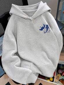 Whale Pattern Printed Sweatshirt, Plus Size Women's Casual Autumn/Winter Long Sleeve Pocket Hooded Sweatshirt Summer - Light Grey - View 4