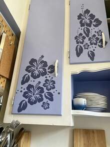 Juego de 6 piezas de pegatinas decorativas de flores de hibisco de plástico reutilizables, adecuadas para manualidades DIY, decoración del hogar, pintura en camisetas y lienzos, arte de pared y decoración de muebles - Conjuntos - Ver 5