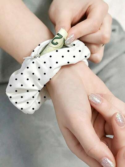 2pcs New Cherry Bow Pattern Zipper Hair Scrunchies (With Hidden Pocket), With Polka Dots, Hair Accessory Pattern - Colorful Hair Ties, Fashionable Fabric Ponytail Holders, Women's Storage Hair Accessories. Zipper Hair Scrunchies, Hidden Pocket Hair Scrunchies, Velvet Hair Ties, Storage Hair Scrunchies, Korean Style Hair Accessories, Ponytail Holders, Women's Soft Velvet Hair Scrunchies (With Secret Zipper Compartment) - Fashionable And Practical Ponytail Holders.