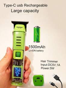 Kemei Cortadora de pelo profesional para barbería, cortadora de velocidad ajustable, diseño transparente con pantalla LED, nueva cortadora KM-1389, regalo para hombres cortadora de barba - Verde - Ver 4