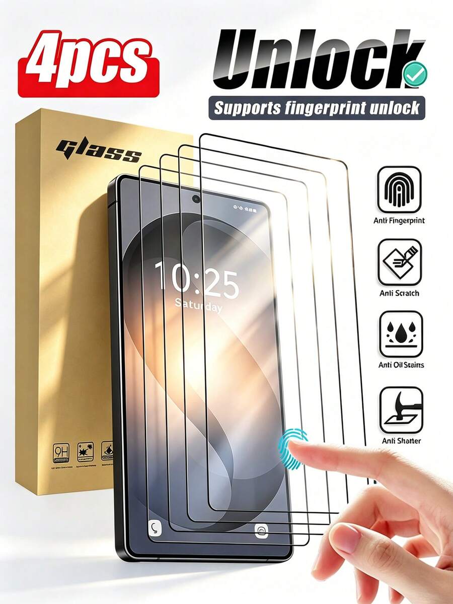 Navigator 4PCS High Definition Screen Glass Protector, Fingerprint Unlock, Compatible With Samsung S26ultra/Galaxy S21/S22/S23/S24 Ultra/Galaxy S24 FE/S25Ultra/S25 Edge/S26 Ultra/S26 Plus/S26/S25FE/Z Fold 8 UItra/Fold 8/Fold 7/Fold 6/Fold 5/Fold 4, Anti-Drop, Anti-Scratch, Anti-Collision, Waterproof Phone Accessories