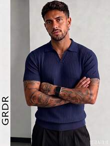 GRDR Men's Solid Color Short Sleeve Casual Commuter Knit Top - Navy Blue - View 3