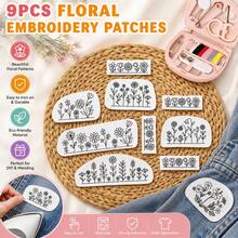 9pcs Set Of Embroidered Patterns Water Soluble Self-Adhesive Kit, Suitable For Beginners, Applicable For Sweater, Jeans And Sweatshirt Kit, Including Handicrafts, Handmade Gifts, Kit, Clothing, T-Shirt, Gift, Fashion - Floral Pattern - View 7