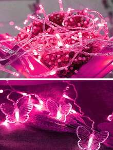6M Starry String Lights Indoor, USB Powered, 8 Modes, 96LED Butterfly String Lights 3.5M, Outdoor Waterproof Transparent Wire Fairy Lights, Flashing String Lights, Suitable For Living Room, Christmas Tree, Bedroom, Wedding Decoration, Christmas Decoration - Pink - View 9