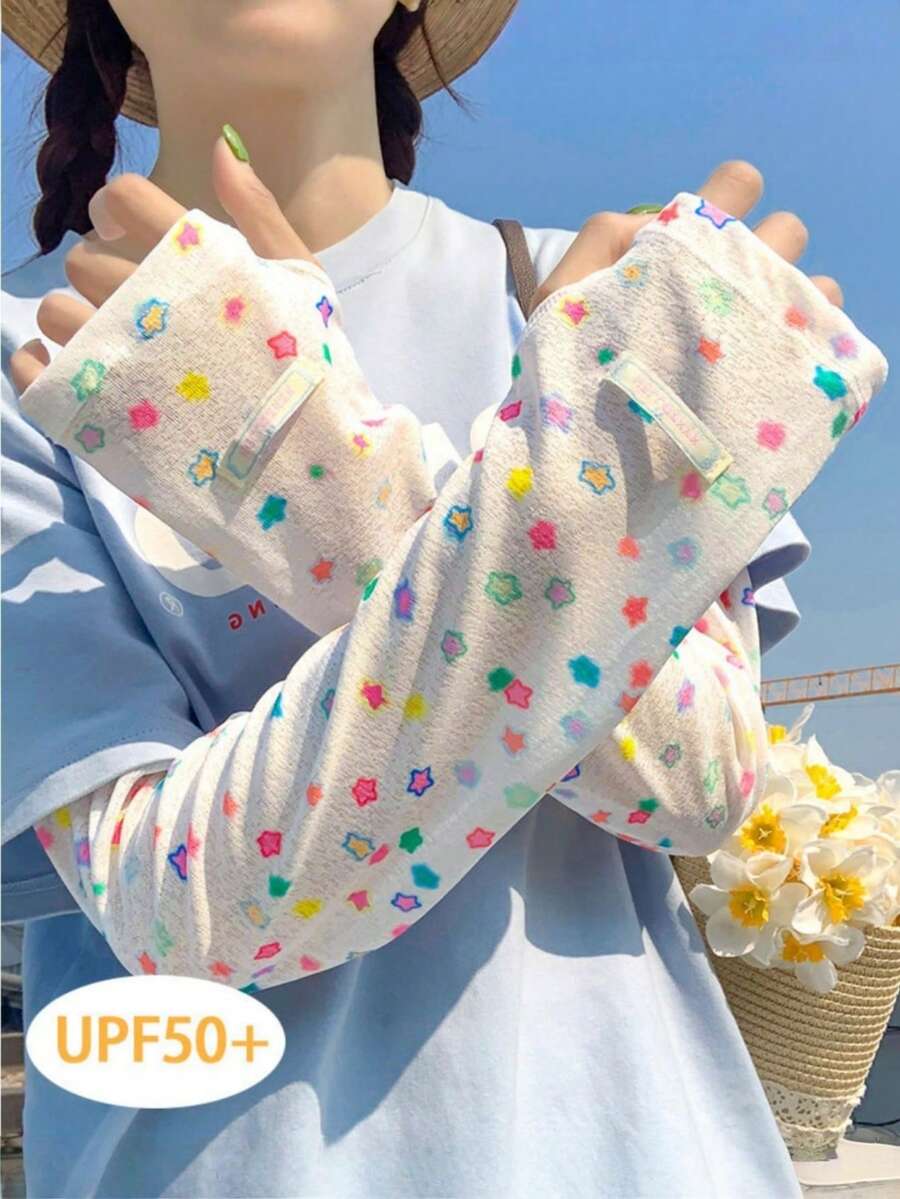 2件組女款夏季新款彩色波點防曬袖套,寬鬆防紫外線戶外騎行手臂套 - 多色 - 查看 1