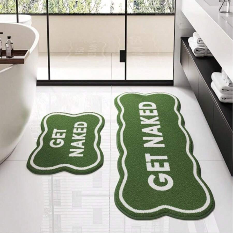 GetNaked Bath Mat Long Runner, Cute Bathroom Rug, Soft Fluffy Printed Carpet, Bathroom Mat, Bath Mat, Bathroom Decor, Rug For Bathroom, Door Mat, House Mats, Kawaii Rug - Green - View 1