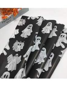5sheets Gift Wrapping Paper Set-Cute Black Ghost Patterned Wrapping Paper-Filler For Gift Bags, Birthday And Everyday Gift Wrapping, Ideal For Flower Bouquet Wrapping, Wedding Season, DIY Projects, Perfect For Halloween And Valentine's Day - Black Ghost - View 5