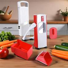 Cortador de Verduras Vertical de Una Pieza, Utensilio de Cocina, Cortador Multifuncional Profesional con Cuchillas Ajustables de Acero Inoxidable para Cortar Verduras y Frutas. - Rojo - Ver 1