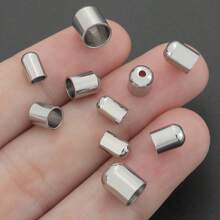 10pcs Stainless Steel Rope End Caps DIY Handmade Bracelet End Accessories Approx. 3mm/4mm/5.5mm Hollow Hole Leather Rope Braided Rope End Stoppers Suitable For DIY Bracelets Necklaces Phone Chains Wire End Fixing Buckles Jewelry Connector Parts Rope And Shoe Accessories Materials DIY Jewelry Making Rope End Accessories - Round Head Bucket Buckle - View 2
