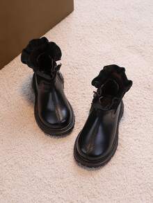 1 Pair Girls' Autumn/Winter Outdoor Fashion Black Boots, Versatile Style - Black - View 3