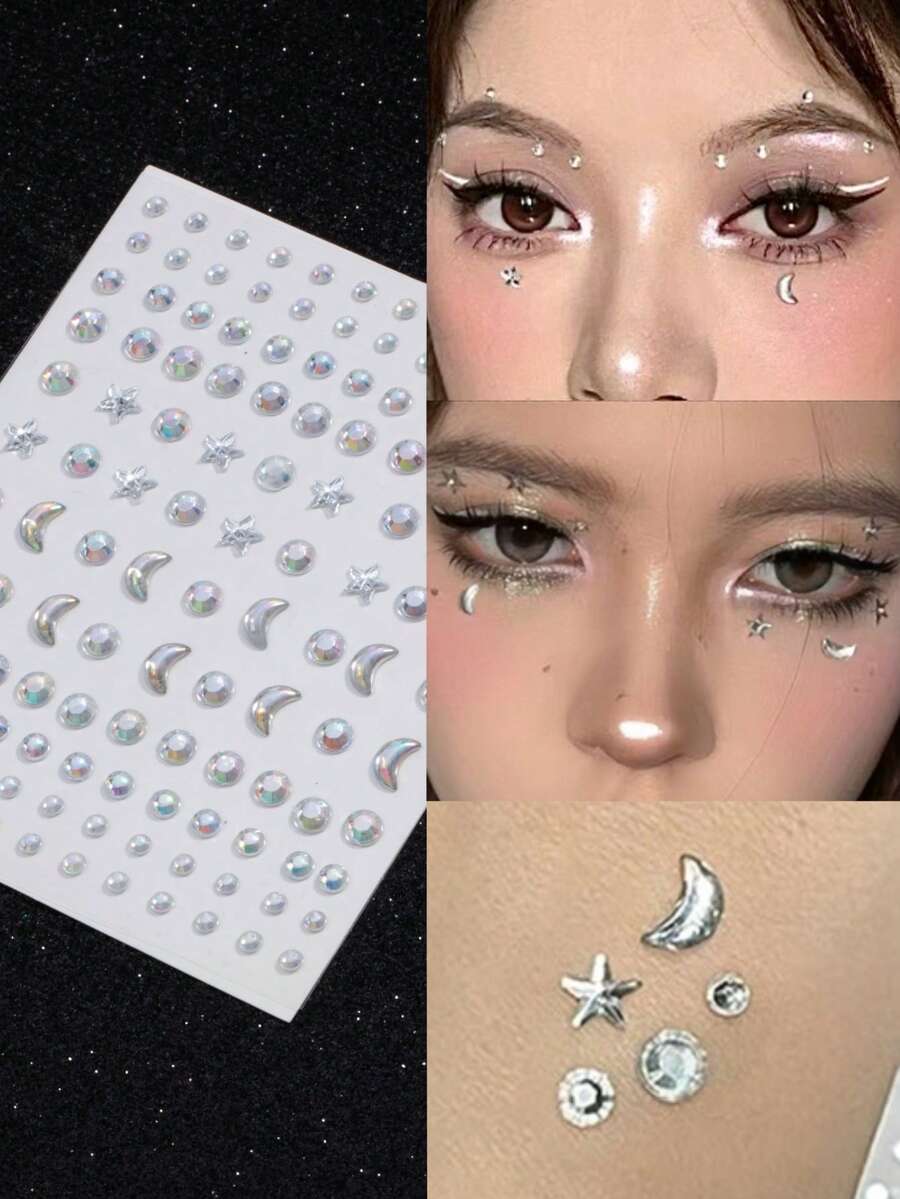 1套免穿孔黏貼式眉毛、嘴唇、額頭身體與臉部飾品 - 彩色 - 查看 1