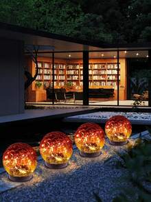 1件裝太陽能裂紋玻璃球地燈，防水戶外太陽能插地燈，適用陽台、花園、遊樂場、別墅景觀 - 彩色 - 查看 4
