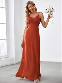 Đầm phù dâu màu cam quýt thanh lịch, dây mảnh, lưng hở, chất liệu chiffon, thích hợp cho tiệc cưới, các dịp bán trang trọng vào mùa xuân và mùa hè, đầm dự tiệc cưới, đầm ôm sát dự tiệc sinh nhật. - Màu Cam cháy - Xem 5