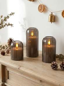 3pcs Flameless Candle Lights With Timer Remote Control, Battery Operated Warm Candle, Suitable For Halloween, Christmas, Valentine's Day, Gift, Birthday, Proposal, Wedding, Party, Dining Table - Gray-warm Light - View 3
