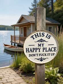 1pc Fun Garden Metal Sign - "My Happy Place - Do Not Disturb": Vintage Style Decorative Sign With Exquisite Print; Round Welcome Sign Suitable For Home, Garden, Farmhouse Or Cafe Wall Decor; Also Suitable For Halloween Decoration - One Size Fits All - View 3