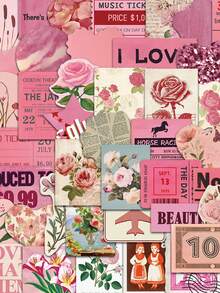 50 peças/Conjunto Adesivos de Flores de Desenho Animado Estética Rosa Retrô, Decalques Decorativos para Laptop, Guitarra, Telefone, Papelaria, Bagagem, Caderno - Multicolorido - Visão 1