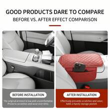 1pc PU Leather Embossed Extended Car Center Console Protector Pad, Car Armrest Cushion, Dual Storage Pockets/No Storage Pockets Optional, Wear-Resistant Anti-Slip All-Season Universal, Easy Installation, 34cmx21cm, Car Interior Accessories - Multicolor - View 5