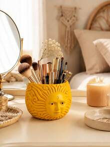 1pc Bohemian Style Resin Makeup Brush Storage Bucket, Style, Desktop Pen Holder, Office Supplies, Makeup Brush Storage Box, Home Decoration, Storage Jar, Miscellaneous Item Organizer. - A - View 3