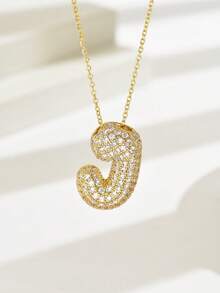 1pc Luxury Initial Charm Letter Star Hailey Style Full Cubic Zirconia A-Z English Letter Thick Bubble Round Pendant Fashion Hip Hop Unisex Gold Plated Brass Necklace Jewelry Party Gift - Necklace - View 4