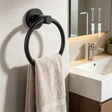 1pc Wall-Mounted Towel Ring Holder, Bathroom Kitchen Storage Accessory, Drill-In Screw Installation, Durable Towel Hook Above Sink Countertop, Towel Rack - Towel Ring Rack - View 6