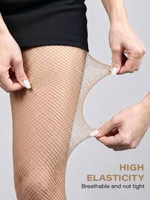 Nude Skin Tone Fine Mesh Fishnet Tights, High Elasticity, Breathable, Anti-Snag, Daily Commute, Low-Key, Slimming, Natural Skin Feel Grid Stockings - Apricot - View 5