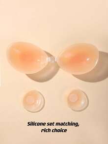 Bộ 1 áo ngực dán silicone + 1 đôi miếng che đầu ti, thiết kế nâng ngực không dây với băng co giãn tàng hình, kiểu dán tự dính không dây tàng hình, phù hợp cho váy cưới/váy dạ hội, áo hở vai, hở lưng, dây mảnh, váy ôm sát, áo xuyên thấu, áo hai dây, tiệc cô dâu, du lịch - 1 áo ngực + 2 miếng dán ngực - Xem 9