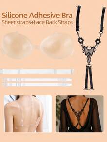 Transparent Adhesive Bra For Women,Free Lace Backless Bra Strap With Detachable Clear Shoulder Straps, Seamless Push-Up Bra Suitable - Multicolor - View 11