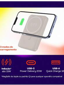 Power Bank por Indução 10.000 mAh com Suporte Dobrável Geonav - Off White - Damasco - Visão 4