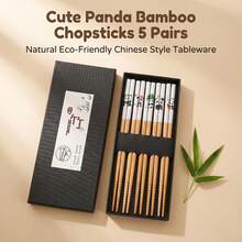 Japanese Lucky Cat & Chinese Panda Bamboo Chopsticks 5 Pairs Set, Home Dining Tableware, Printed Bamboo Wood Chopsticks, Gift Box Packaging - Multicolor - View 14