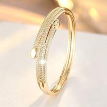 1pc Minimalist Line Oval Design Cubic Zirconia Inlaid Women Bracelet - Multicolor - View 1