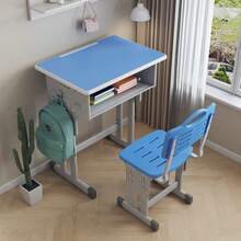 Conjunto Mesa e Cadeira Ajustáveis para Estudo, Altura Regulável para 3-18 Anos – Design Ergonômico, Material Seguro E0, Porta-canetas, Gaveta e Gancho – Cantos Arredondados, Respirável – Durável e Resistente - Azul - Visão 7
