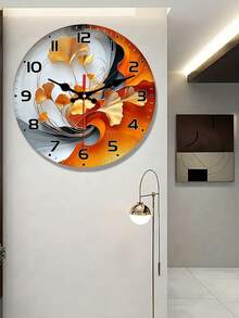 10/12-Inch Boho-Chic Ginkgo Leaf Wall Clock - Round Silent Flat Design In Wooden, European And Style - Batteries Not Included - A - 查看 3