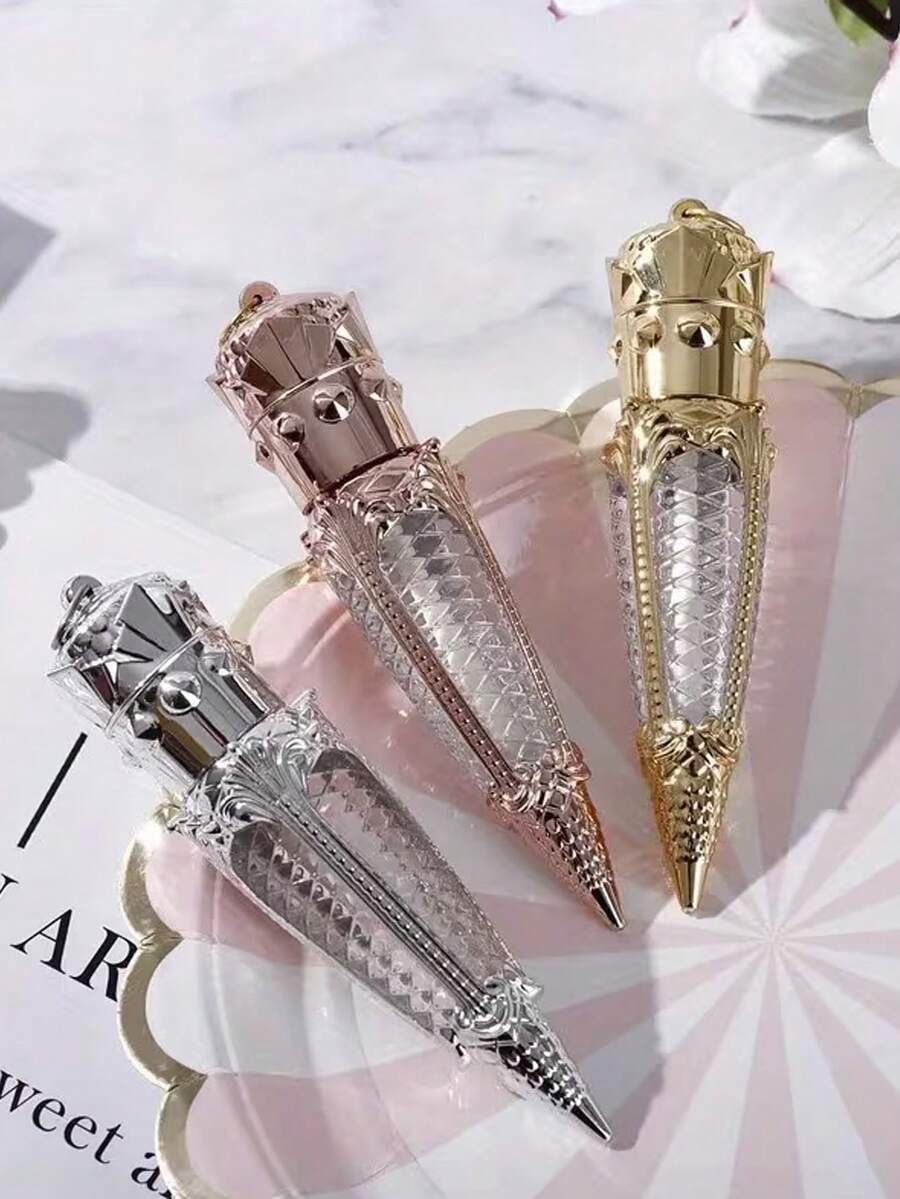 1pc Empty Lip Gloss Tube With Brush, Gold & Silver Carrot Shaped Refillable Lip Oil Container, Luxury DIY Travel Dispenser Bottle Accessory For Women - Multicolor - View 1