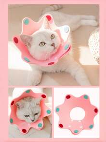 1pc Yellow Crown Polka Dot Pet Recovery Elizabeth Collar, Adjustable Non-Irritating Felt Cat Neck Collar, Anti-Scratch Anti-Bite, Suitable For Pet Grooming And Birthday Party Decoration - Multicolor - View 2