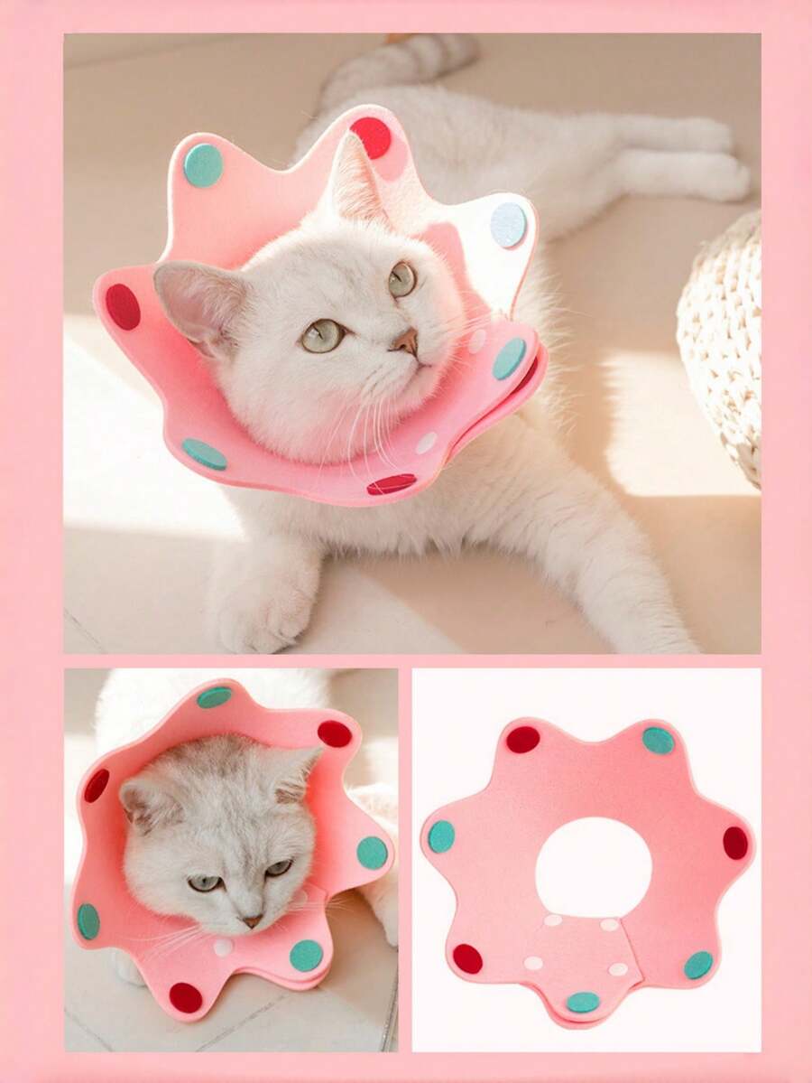 1pc Yellow Crown Polka Dot Pet Recovery Elizabeth Collar, Adjustable Non-Irritating Felt Cat Neck Collar, Anti-Scratch Anti-Bite, Suitable For Pet Grooming And Birthday Party Decoration