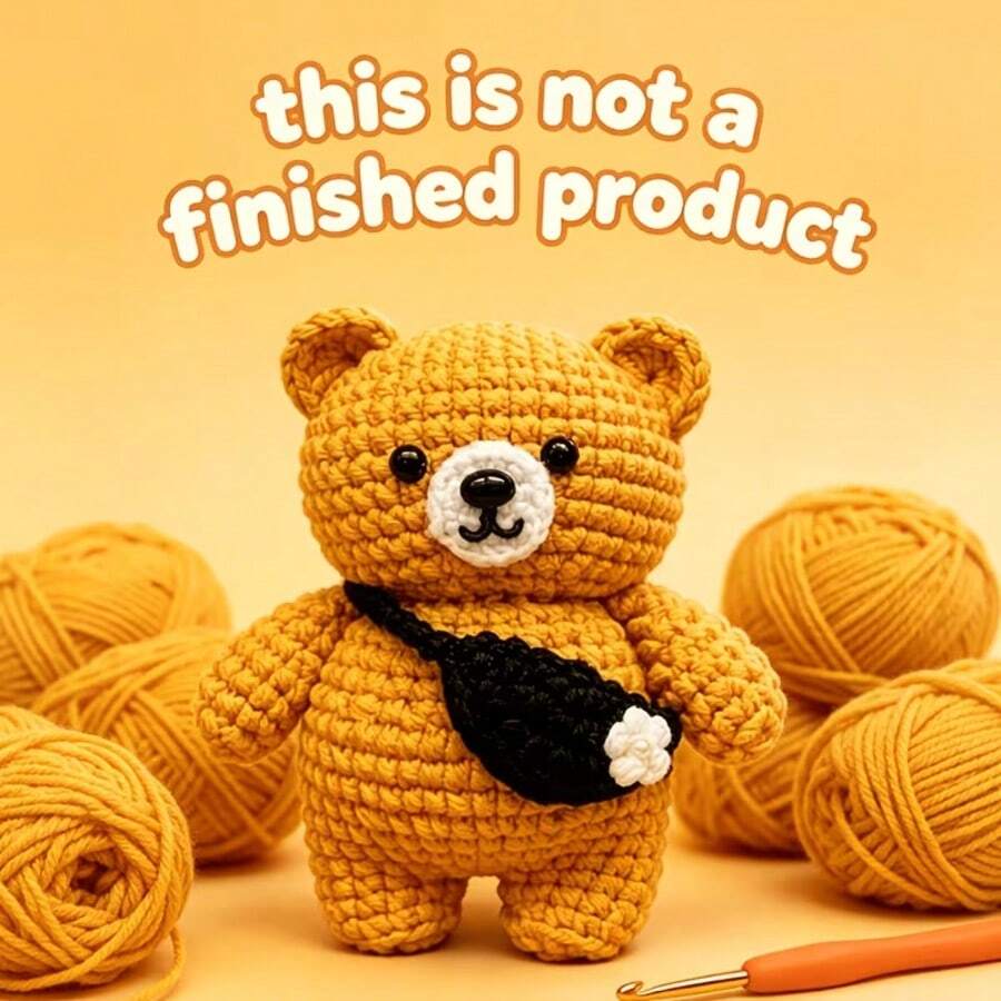 Backpack Bear Crochet Material Bag (Handmade By Adults, Not Finished), Suitable For Beginners To Get Started | Includes The Necessary Yarn And Accessories. Detailed Step-By-Step Instructions On Sewing Techniques. - Backpack Bear DIY Kit - View 1