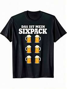 T-shirt nera da uomo con scollo rotondo, stampa di un boccale di birra e scritta "This Is My Six-Pack", leggermente resistente, ideale per l'Oktoberfest, le feste e l'uso quotidiano. - Bianco - Visualizzare 1