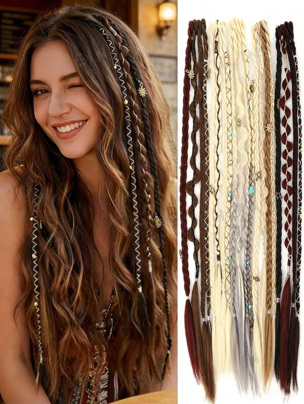 2pcs Long Clip-In Hair Extensions, Gold Brown Black Synthetic Hair Extensions With Natural Look, Daily Wear Hair Pieces For Women