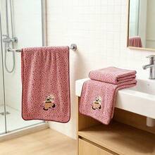 3/2/1件 約14*29in/28*55in 粉色豹紋毛巾，可愛刺繡兔子圖案珊瑚絨浴巾+面巾，超柔軟高吸水快乾厚實不掉毛，適用於浴室、居家、旅行、開學季 - 粉色 - 查看 8
