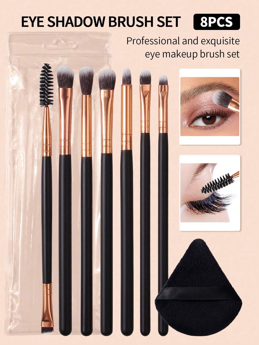 7pcs Professional Makeup Brush Set With 1 Makeup Sponge, Portable Beginner Eyeshadow Brush Concealer Brush Eyelash Brush Eyebrow Brush Soft Fiber Bristles Full Set Makeup Tools