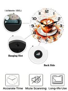 1 Cup Of Coffee 背景牆鐘 10/12 英吋木皮歐式圓形靜音平板掛鐘，不含電池，為書房或客廳增添愉悅時光，送給朋友、家人、同事等的完美禮物 - A - 查看 7