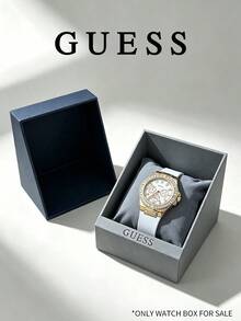 GUESS White Square Watch Gift Box, Premium Textured Paper Packaging Box With Flannel Cushion For Wristwatch Gift & Collection Storage - Black - View 1