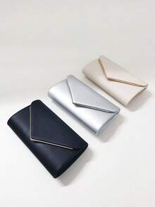 LJDCRFT Chic And Minimalist Envelope Evening Bag With Metal Trim Decoration, A Stylish Accessory For Weddings, Proms, And Parties. - Silver - View 9