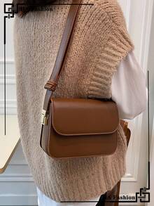 Bolso cuadrado pequeño con solapa, bolso de mujeres con estilo minimalista - Café integral - Ver 1